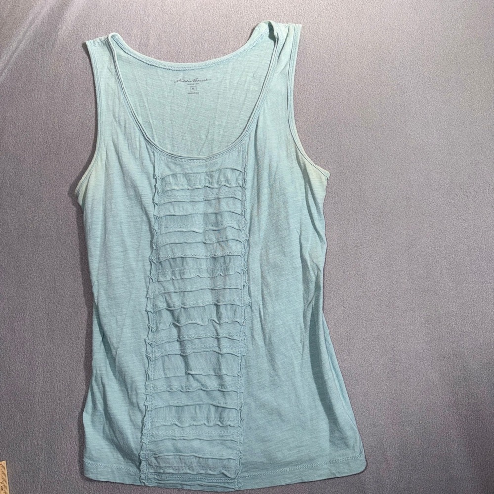 Eddie Bauer Medium Ruffle Front Cotton Tank Top Aqua Blue Coastal Cottagecore